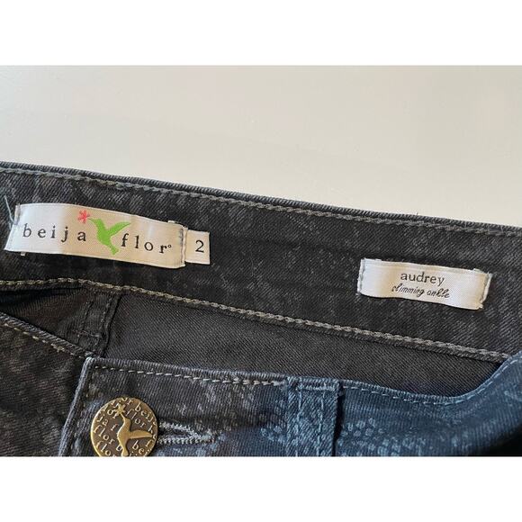 Beija Flor Jeans Audrey Slimming Ankle Black Snakeskin Print Stretch Size 2 Edgy - Picture 7 of 11